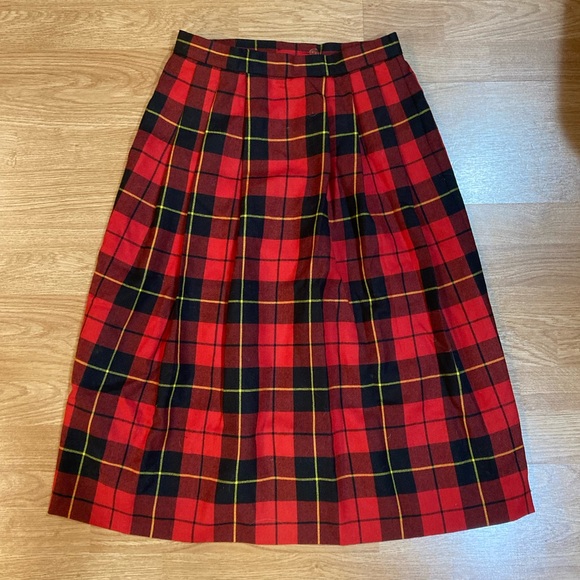Lands End vintage Womens wool plaid midi skirt red and black with pockets size 8 - Picture 1 of 5